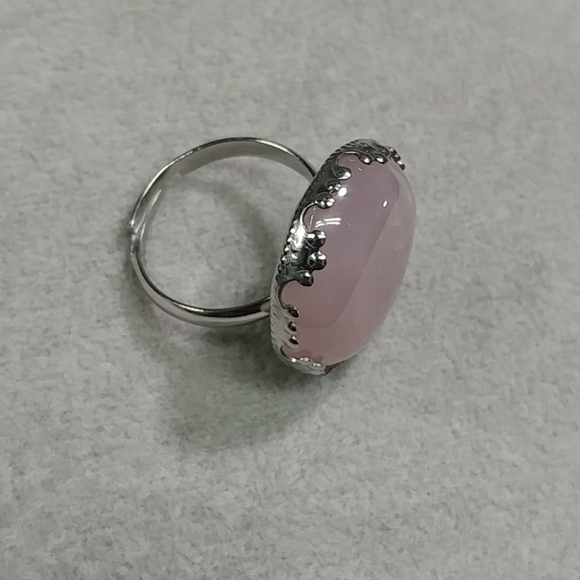 Rose Quartz Ring Natural Gemstone Adjustable Stainless-Steel Ring Pink Crystal - Picture 15 of 16